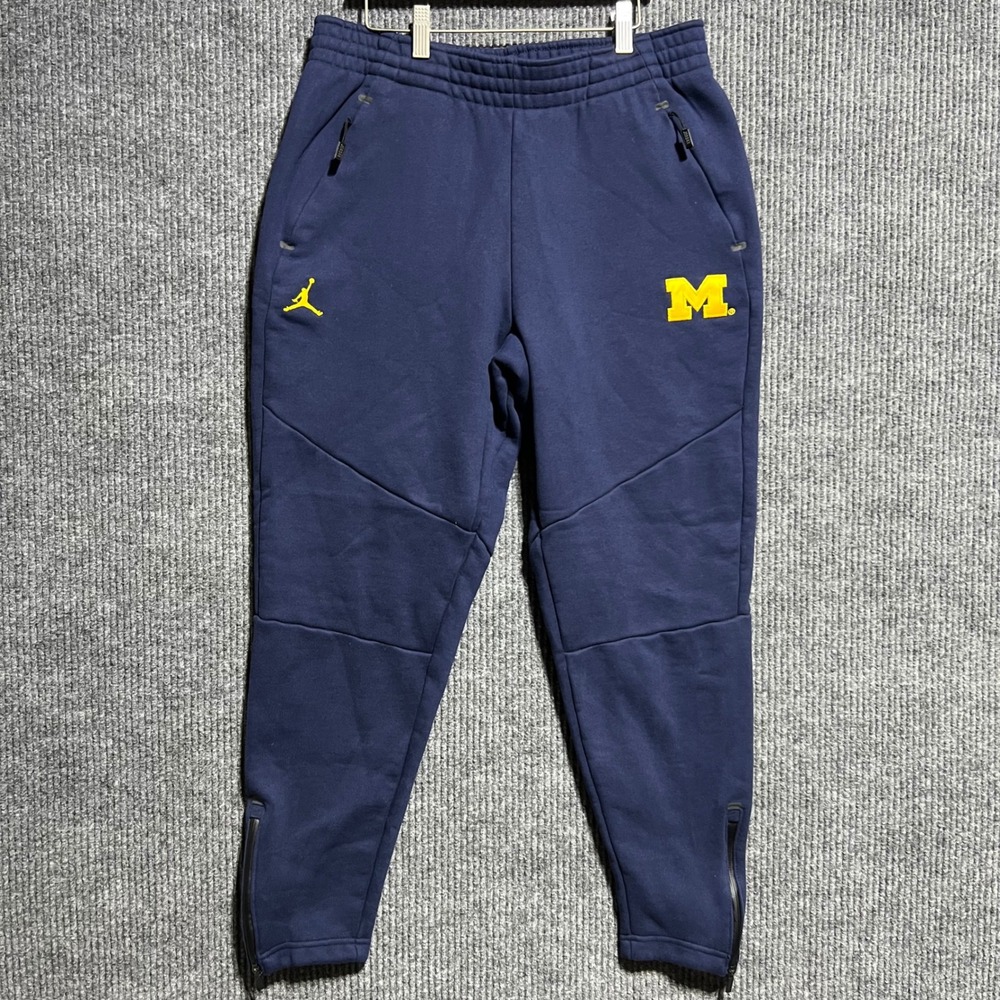 Jordan Michigan Wolverines Sweatpants Mens Medium Navy Joggers Fleece Heavy Knit